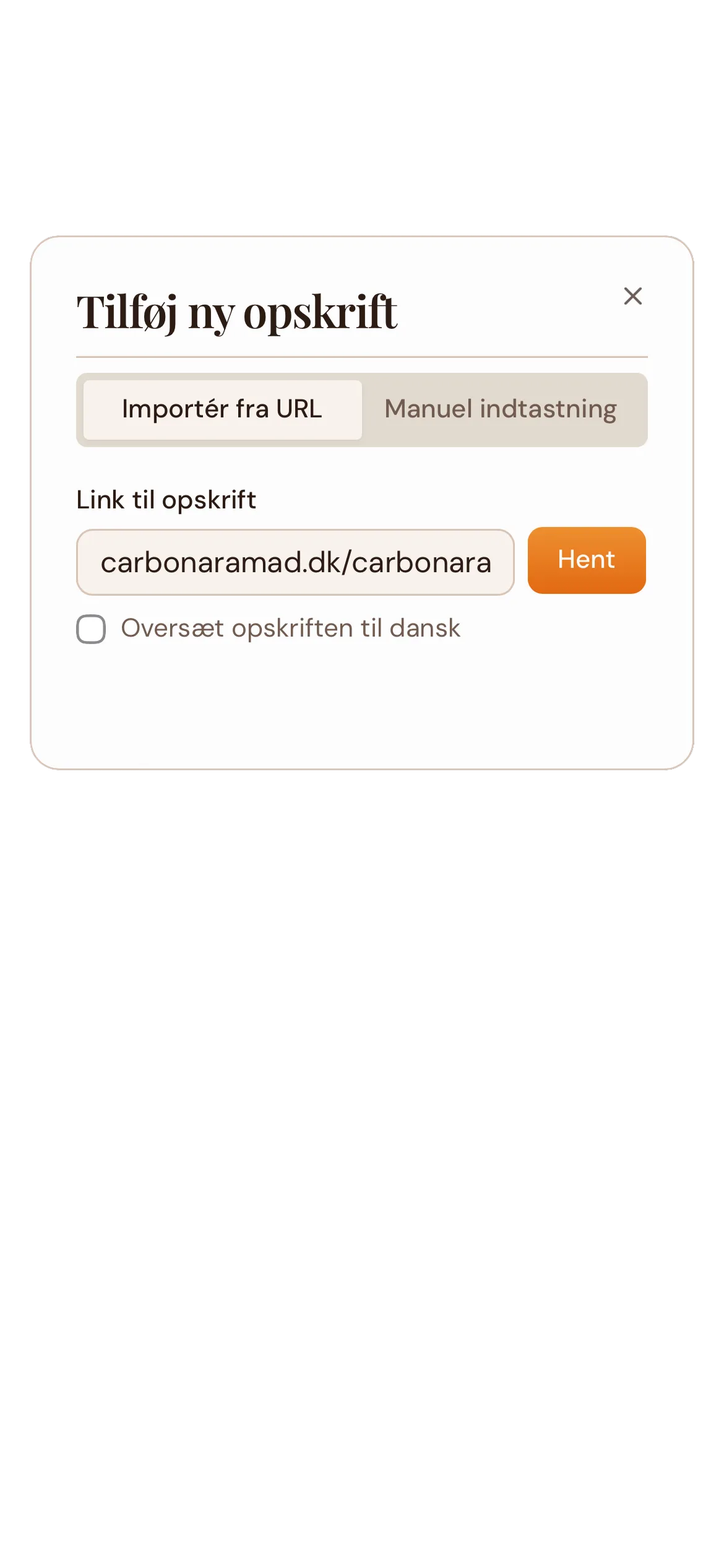Importér opskrift fra URL