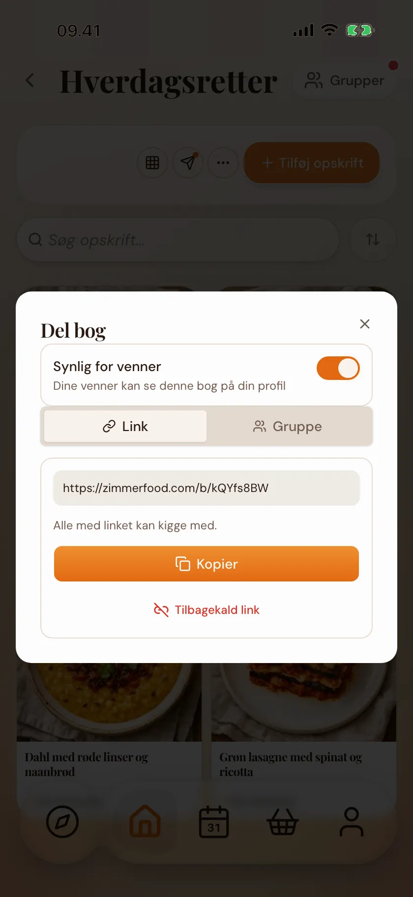 Del en hel kogebog med et link i Zimmer