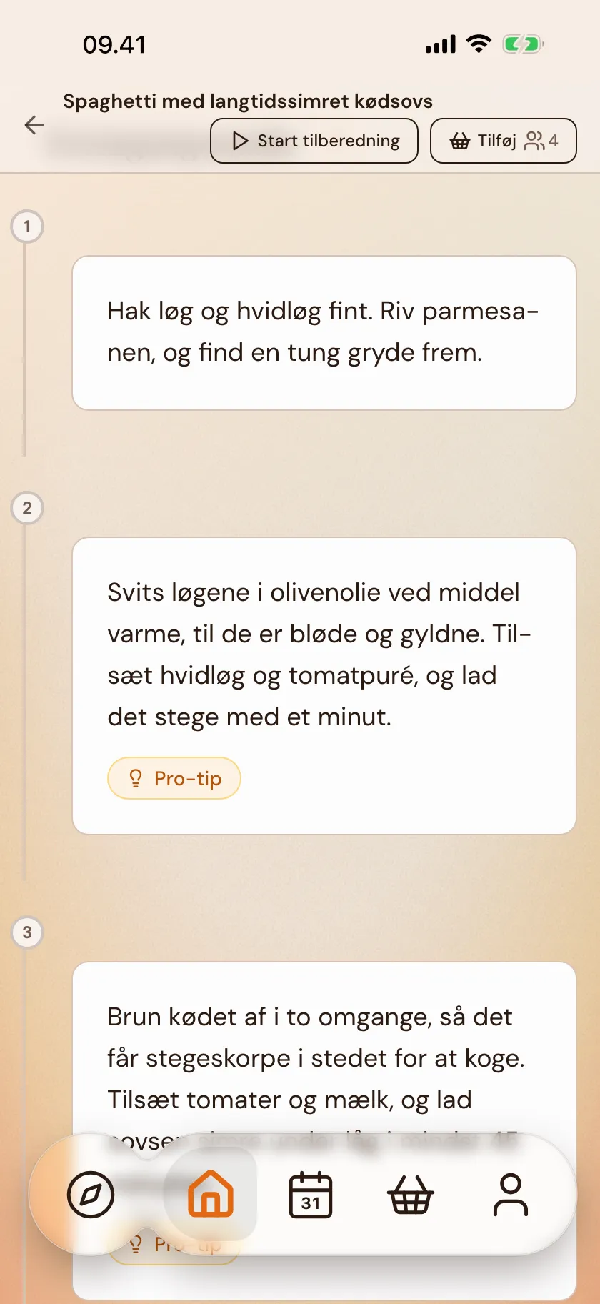 En importeret opskrifts trin i Zimmer, klar til at følge